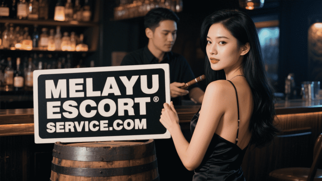Woman holding sign for Melayu Escort Service.com